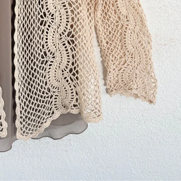 Vintage Open Knit Sweater Crochet Lace Fairy Indie Sleazy S Beige Cream - Picture 4 of 7